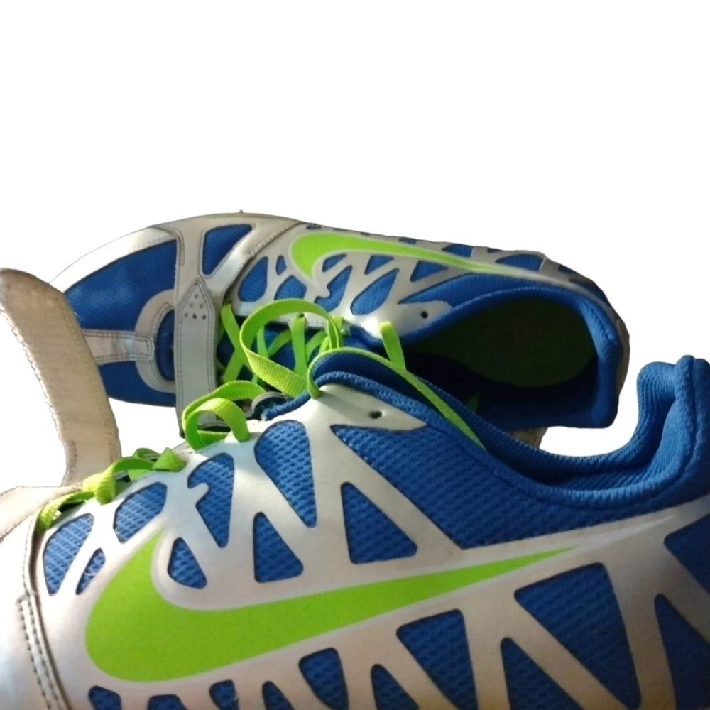 Nike Zoom Rival Sprint Blue, Silver, & Bright Green Men's Shoes (Cleats) 11.5